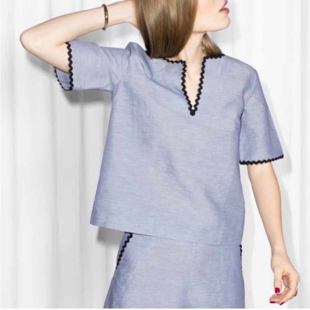 & Other Stories Chambray Linen Short Sleeve Top Sz 4